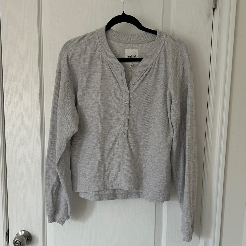 Gray Long Sleeve Henley Top